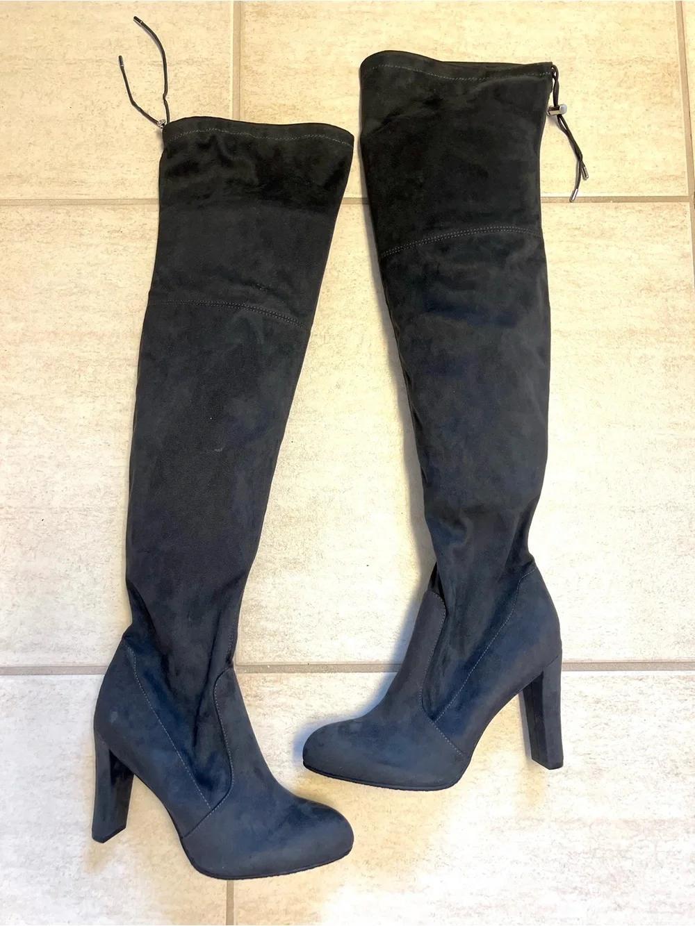 Sam Edelman Black Over-the-Knee Boots Size 8 Suede Thigh High Drawstring gothic